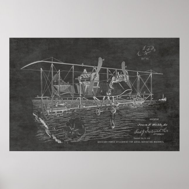 1919 Biplane Bomber Patent Art Drawing Print (Front)