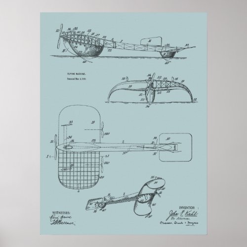 1919 Flying Machine Seaplane Patent Drawing Print