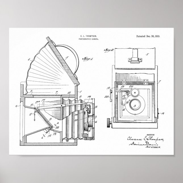 1919 Folding Camera Patent Art Drawing Print (Front)