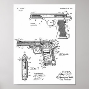 1919 Hand Gun Patent Art Drawing Print