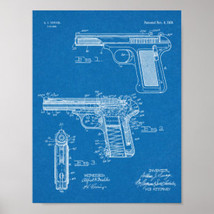 1919 Hand Gun Patent Art Drawing Print