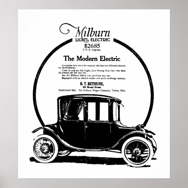 1919 Milburn Electric Car vintage ad Print (Front)
