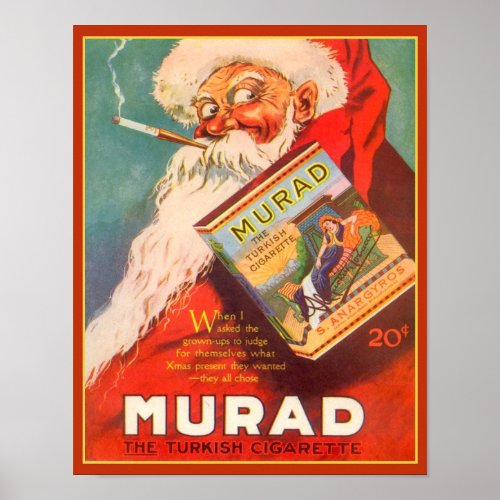 1919 Murad Turkish Cigarette Santa Claus Poster