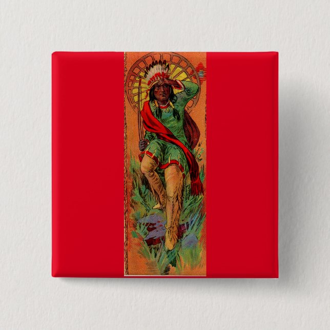1919 Native American Indian illustration Button (Front)