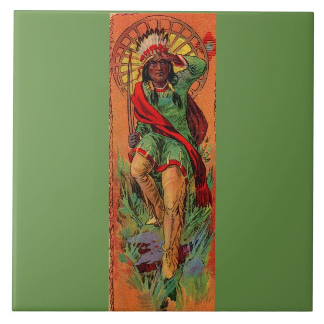 1919 Native American Indian illustration Ceramic Tile (Front)