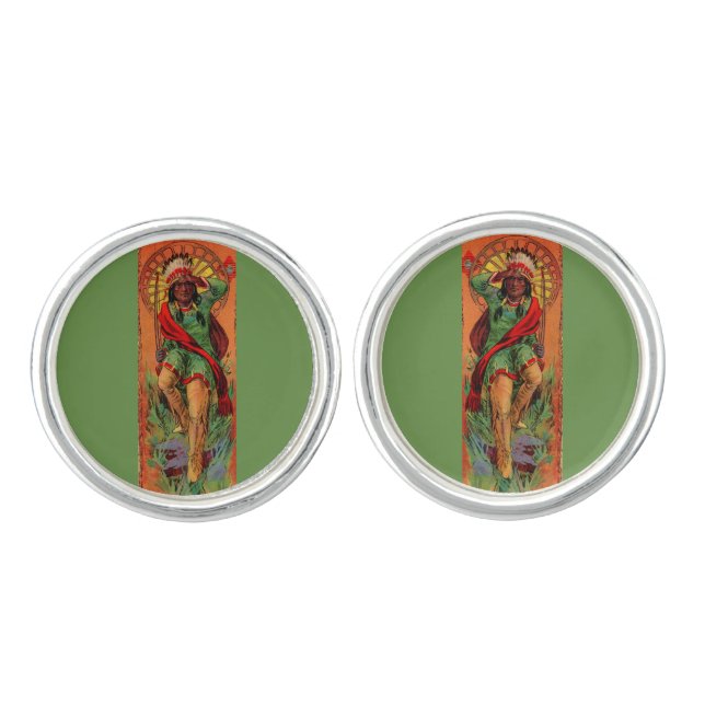 1919 Native American Indian illustration Cufflinks (Front)