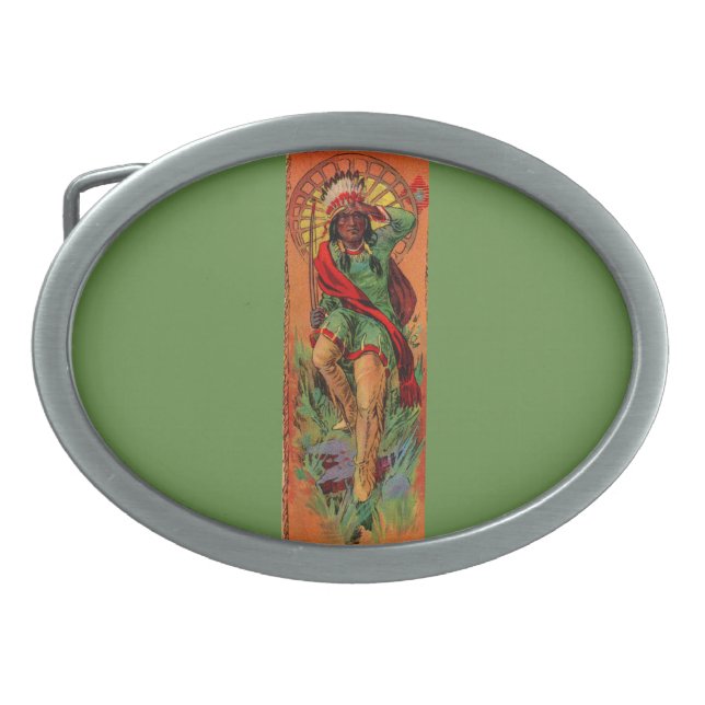 1919 Native American Indian illustration Oval Belt Buckle (Front)