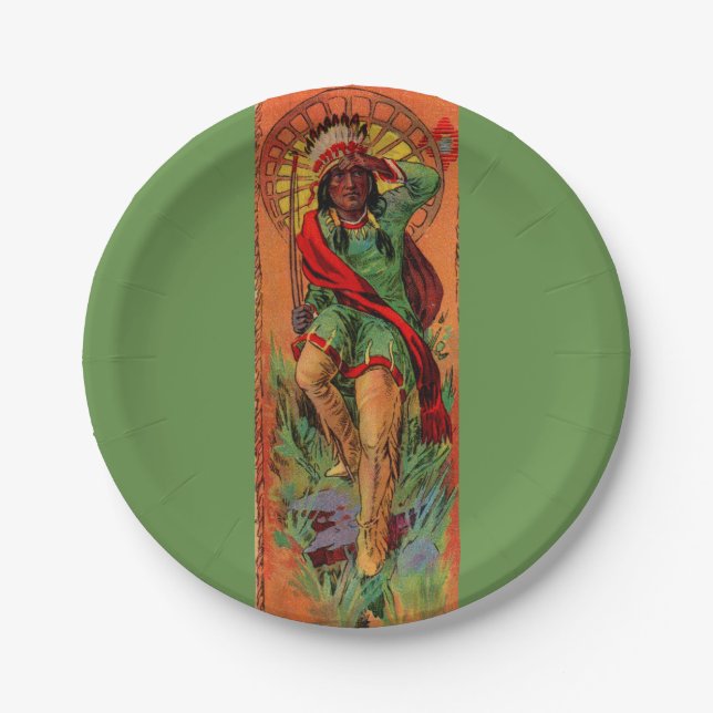 1919 Native American Indian illustration Paper Plates (Front)