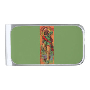 1919 Native American Indian illustration Silver Finish Money Clip