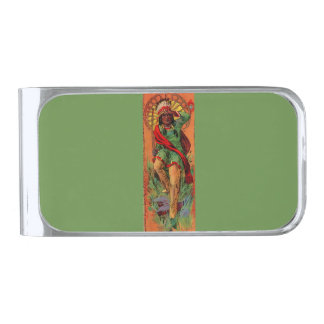 1919 Native American Indian illustration Silver Finish Money Clip