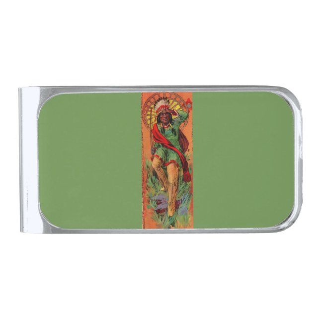 1919 Native American Indian illustration Silver Finish Money Clip (Front)
