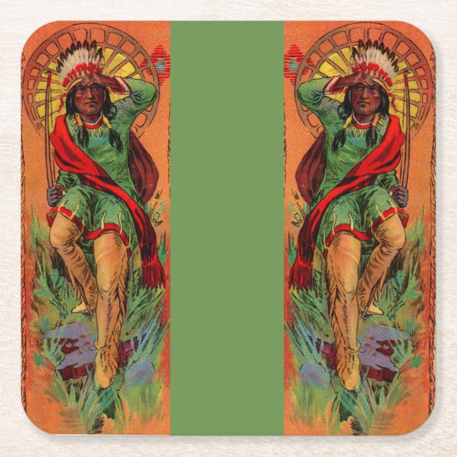 1919 Native American Indian illustration Square Paper Coaster (Front)