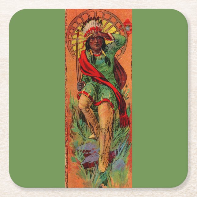 1919 Native American Indian illustration Square Paper Coaster (Front)