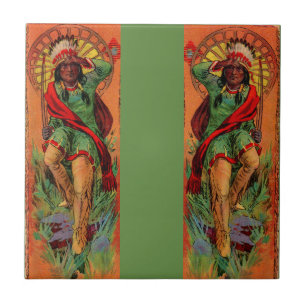 1919 Native American Indian illustration Tile