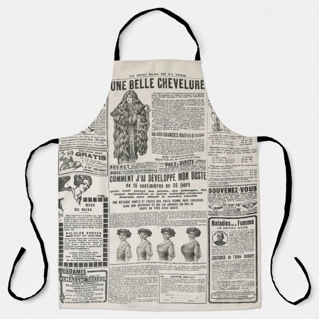 1919 Paris Fashion: Antique Newspaper Page Apron (Front)
