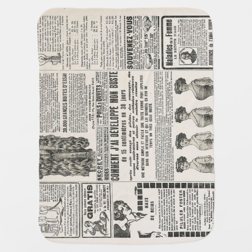 1919 Paris Fashion Antique Newspaper Page Baby Blanket
