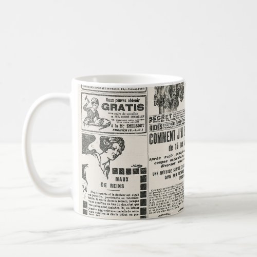 1919 Paris Fashion Antique Newspaper Page Coffee Mug
