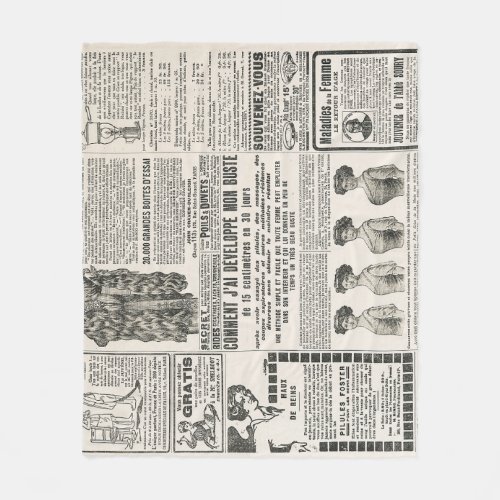 1919 Paris Fashion Antique Newspaper Page Fleece Blanket
