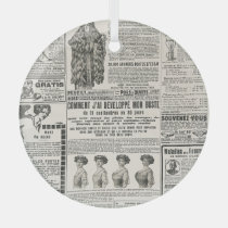 1919 Paris Fashion: Antique Newspaper Page Glass Ornament