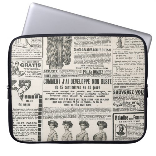 1919 Paris Fashion Antique Newspaper Page Laptop Sleeve