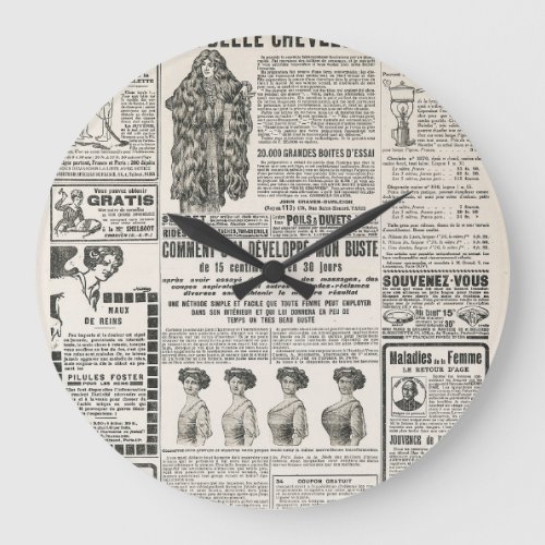 1919 Paris Fashion Antique Newspaper Page Large Clock
