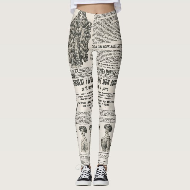 1919 Paris Fashion: Antique Newspaper Page Leggings (Front)
