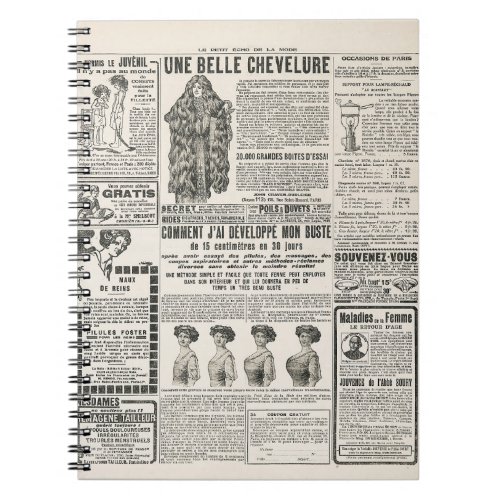 1919 Paris Fashion Antique Newspaper Page Notebook
