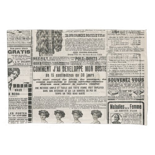 1919 Paris Fashion Antique Newspaper Page Pillow Case