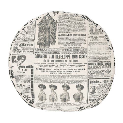1919 Paris Fashion Antique Newspaper Page Pouf