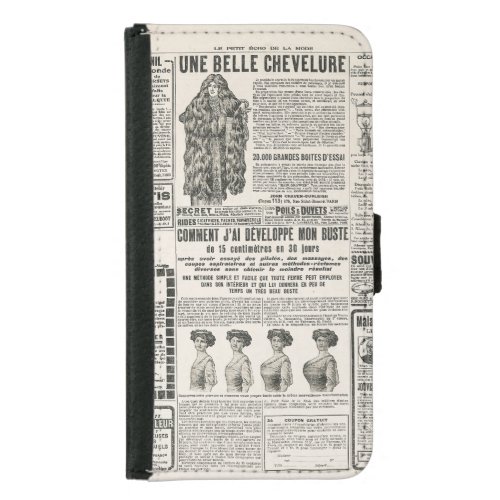 1919 Paris Fashion Antique Newspaper Page Samsung Galaxy S5 Wallet Case