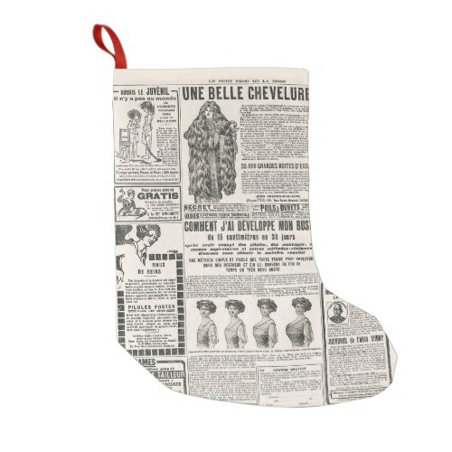 1919 Paris Fashion Antique Newspaper Page Small Christmas Stocking
