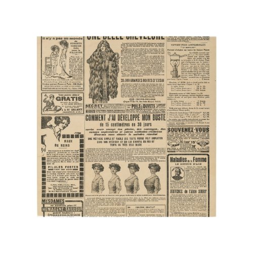 1919 Paris Fashion Antique Newspaper Page Wood Wall Art