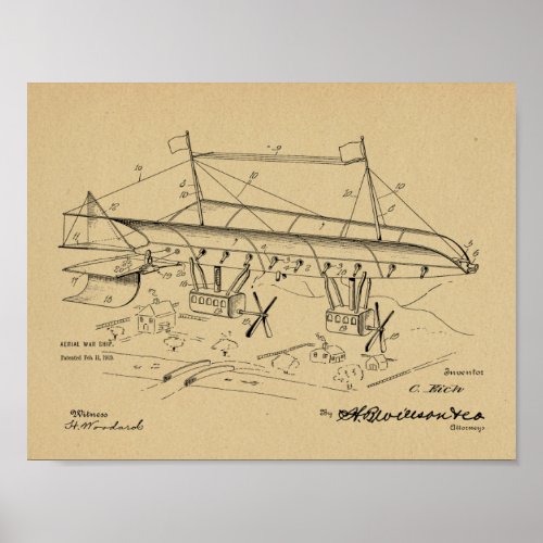 1919 War Airship Airplane Patent Art Drawing Print