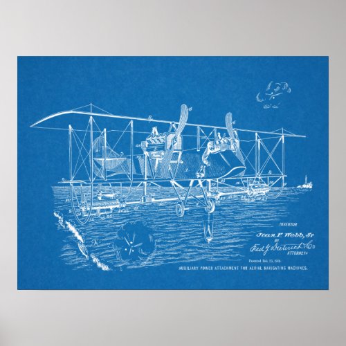 1919 War Biplane Airplane Patent Art Drawing Print