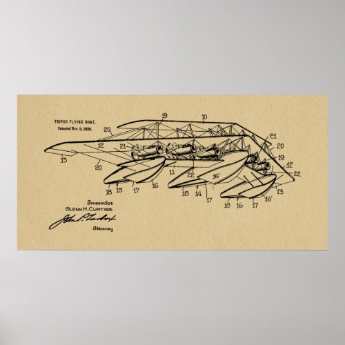 1920 Airplane Boat Patent Drawing Art Print