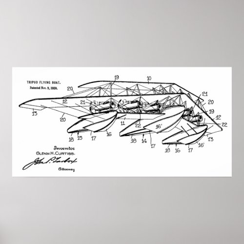 1920 Airplane Boat Patent Drawing Art Print