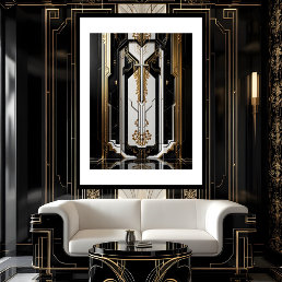 1920 Art Deco Geometric gold frame black white Poster