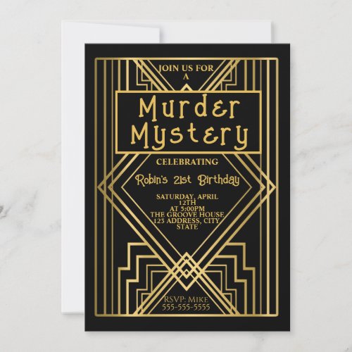 1920 art deco murder mystery birthday party invita invitation