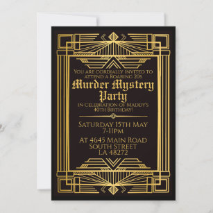 1920 art deco murder mystery birthday party invitation