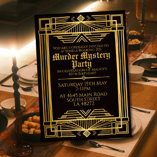 1920 art deco murder mystery birthday party invitation