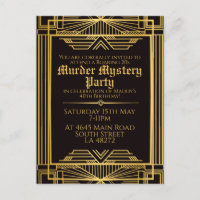 1920 art deco murder mystery birthday party invite