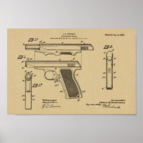 1920 Automatic Gun Patent Art Drawing Print