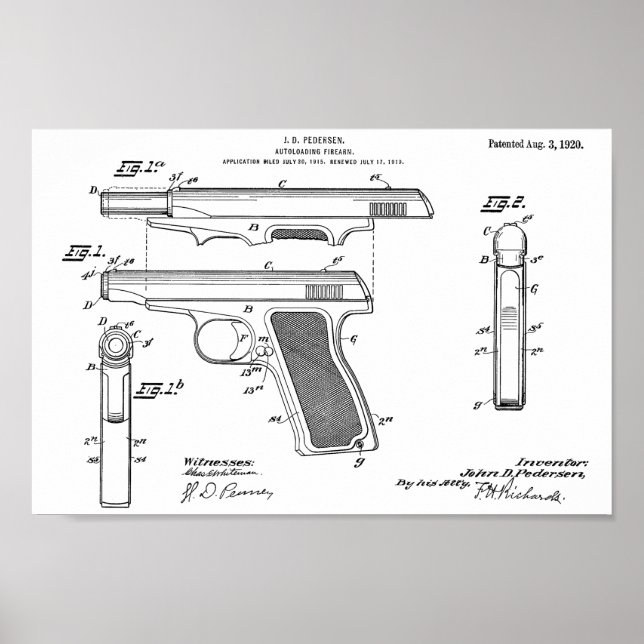 1920 Automatic Gun Patent Art Drawing Print (Front)