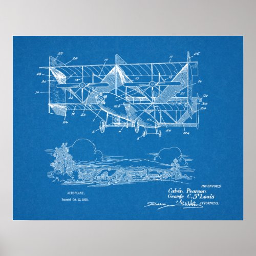 1920 Biplane Airplane Patent Art Drawing Print