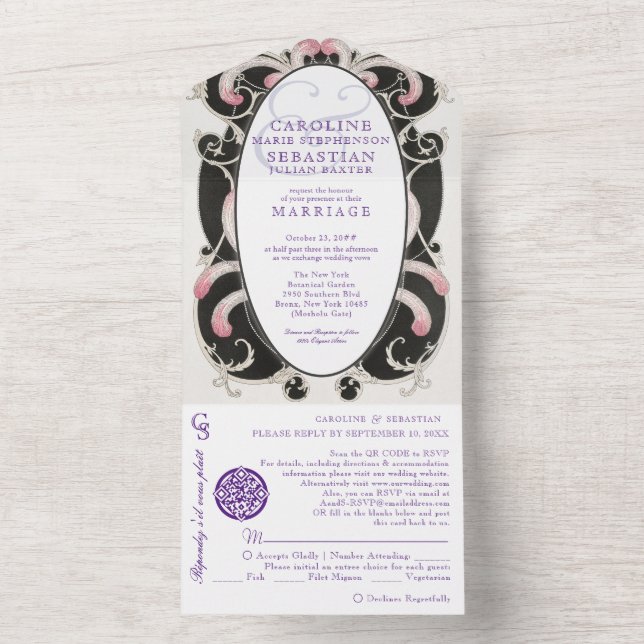 1920 Chic Art Deco Gatsby Fashion Monogram Wedding All In One Invitation (Inside)