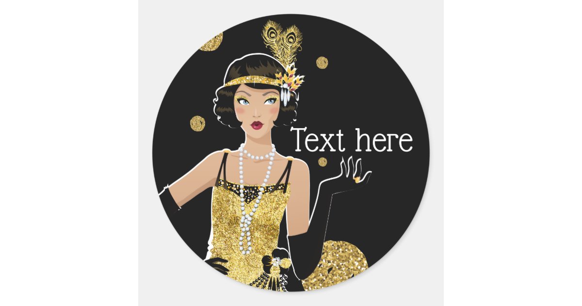 1920 flapper girl gatsby , Art Deco Classic Round Sticker | Zazzle