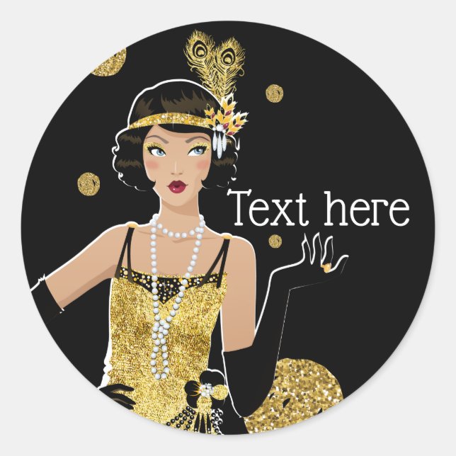 1920 flapper girl  gatsby , Art Deco Classic Round Sticker (Front)