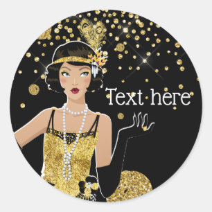 1920 flapper girl gatsby , Art Deco Classic Round Sticker