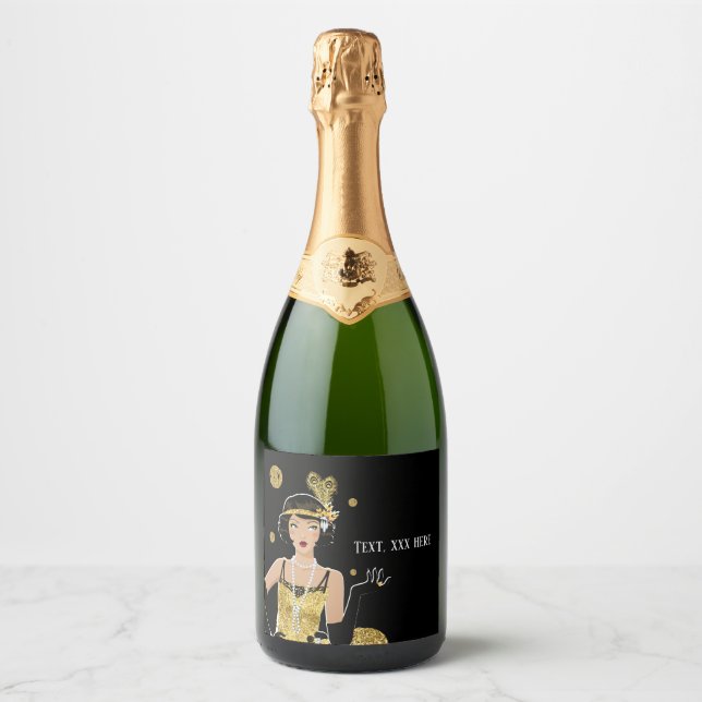 1920 flapper girl  gatsby , Art Deco Sparkling Wine Label (Front)