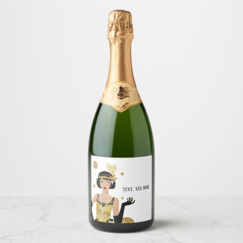 1920 flapper girl  gatsby  Art Deco Sparkling Wine Label